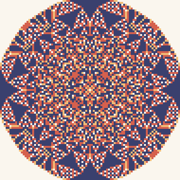 Settled pile from 16,384 grains dropped on one square